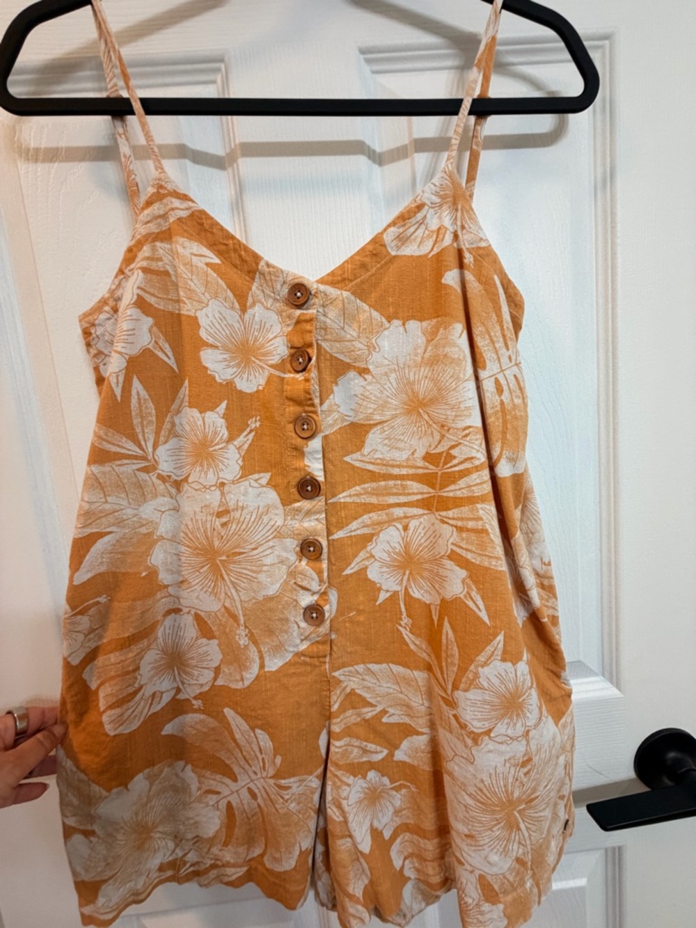 Roxy Afterglow Times Romper Womens Orange White Floral
Button Front